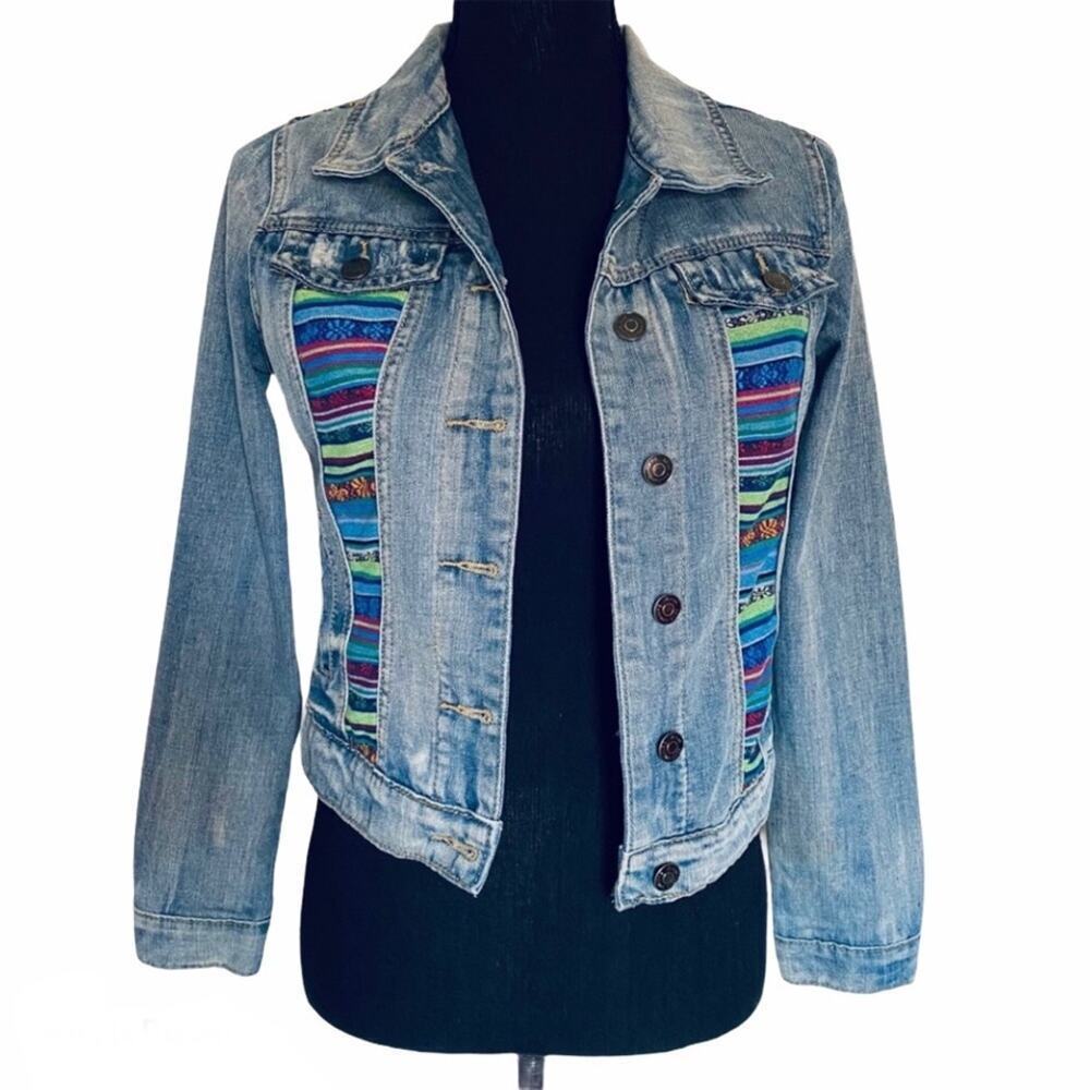 Love Culture 90’s Multi Striped Light Wash Denim Jean Jacket Women's S Small